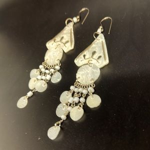 New white and alpaca metal earrings long light pony beads handmade delicate